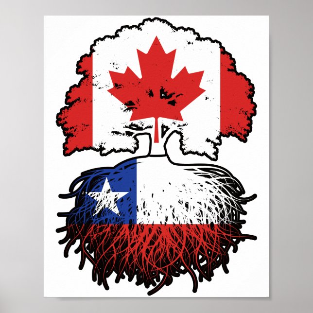 Affiche Chili Chilien Canada Drapeau des racines d'arbres (Devant)