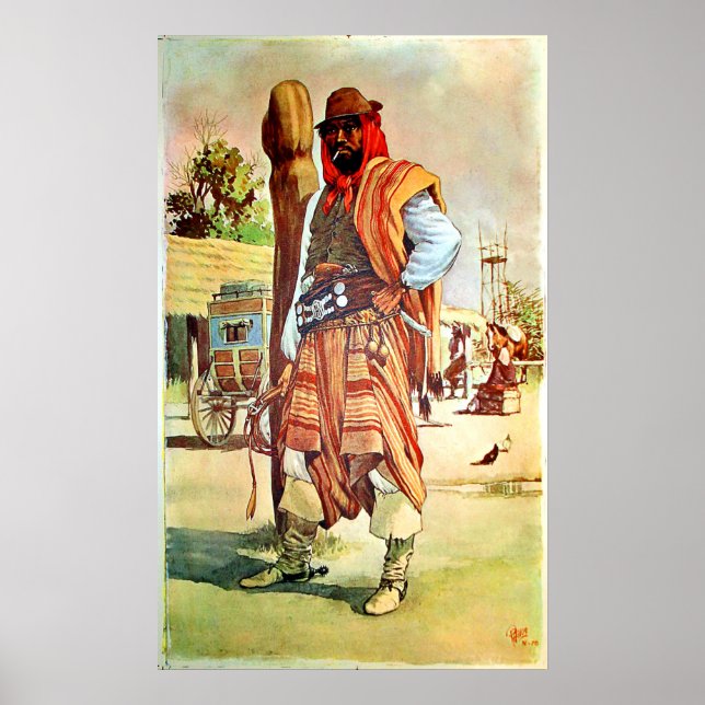 Affiche Chili, Gauchos, homme en costume traditionnel (Devant)