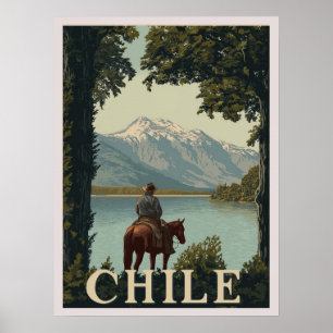 Affiche Chili Vintage voyage   La montagne des Andes