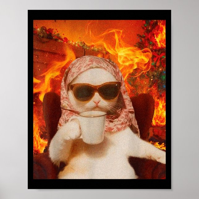 Affiche Chill Cat And Coffe Xmas Funny Cat Meme Y2k Joke  (Devant)
