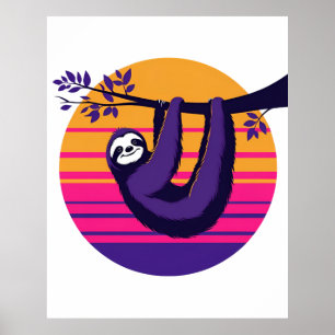 Affiche Chill like a Sloth - Retro Sunset Sloth