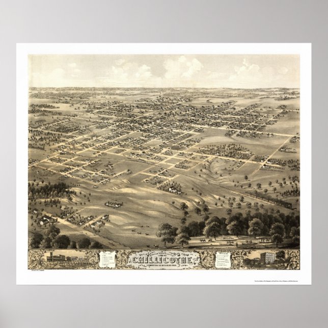Affiche Chillicothe, MO Carte panoramique - 1869 (Devant)