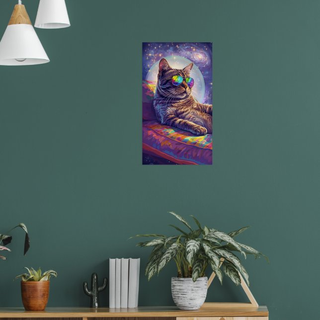 Affiche Chillin de chat cosmique en Art Rainbow Shades (Salon 1)
