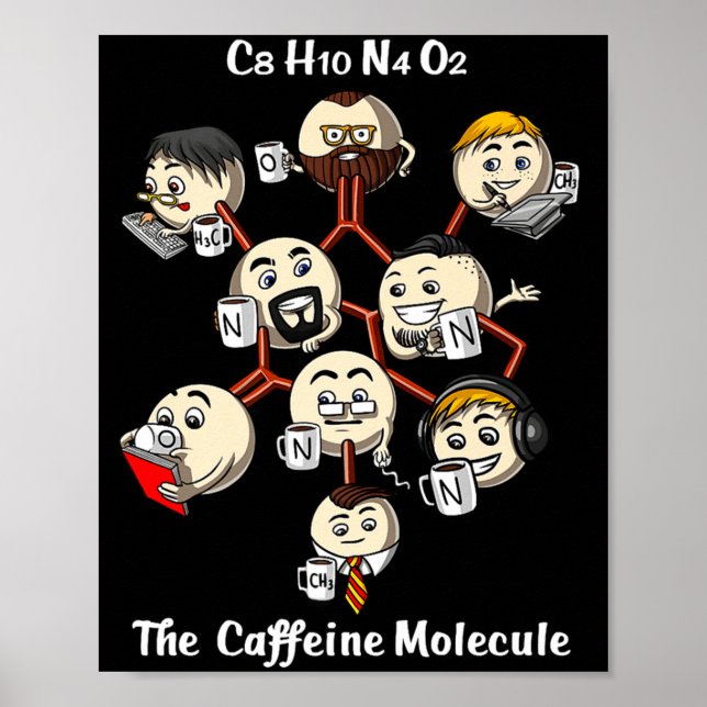 Affiche Chimie Caféine Molécule Drôle Science Geek Café (Devant)
