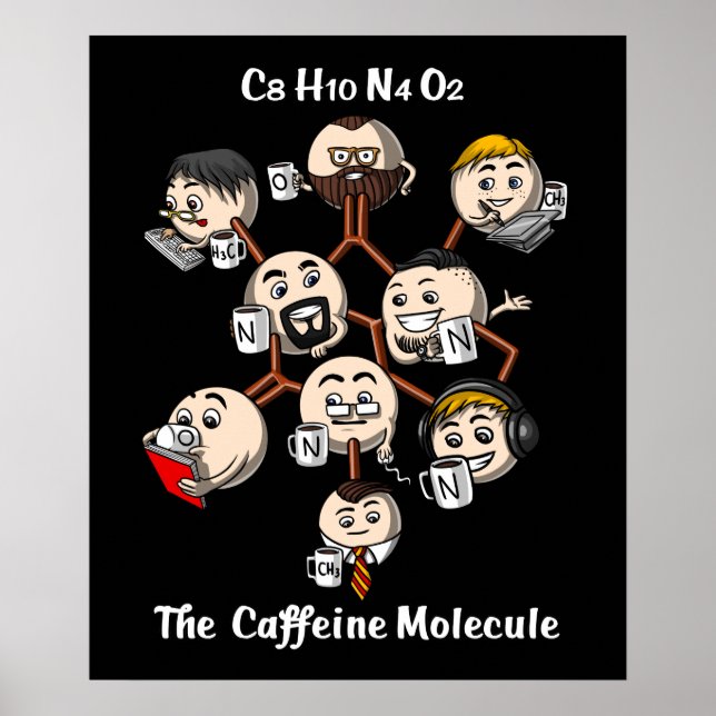 Affiche Chimie Caféine Molécule Science Geek de café (Devant)