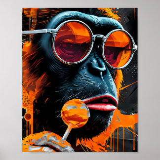 Affiche Chimp cool avec Lollipop - Art pop urbain