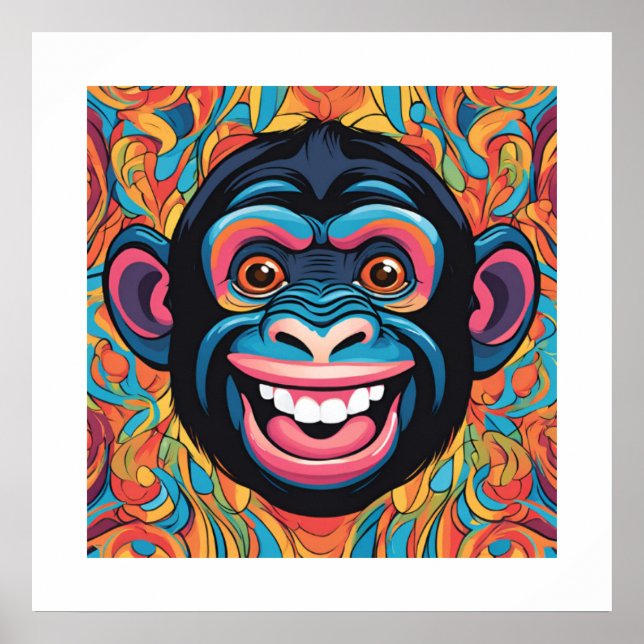 Affiche Chimpanzé fou mignon (Devant)