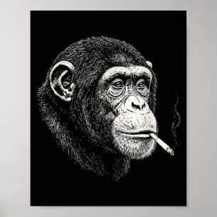 Affiche Chimpanzé fumant drôle _ mème de singe y2k vintage