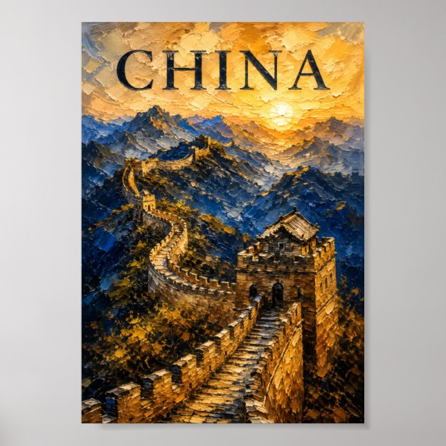 Affiche China: Golden Sunset Great Wall Art Souvenir (Devant)