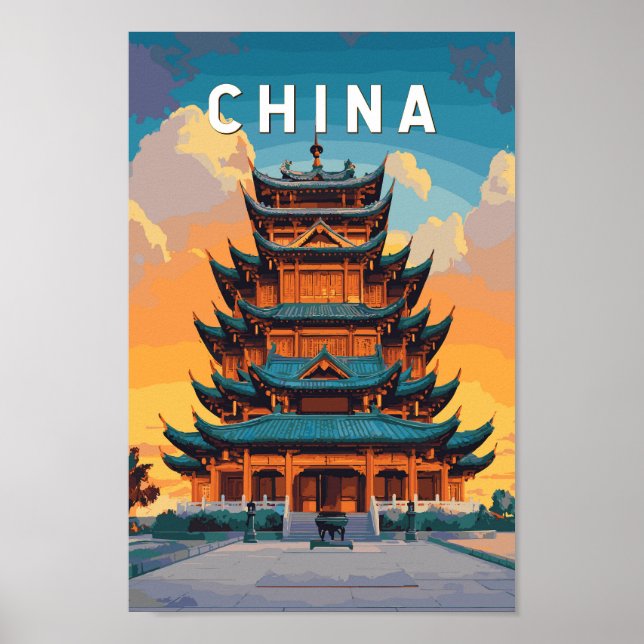 Affiche China Illustration Travel Art Vintage (Devant)