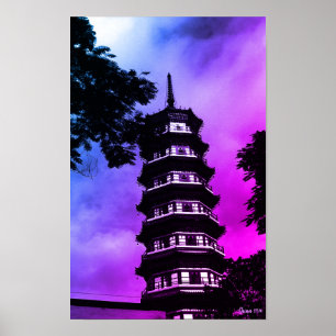 Affiche Chine ancienne Canton la pagode fleurie