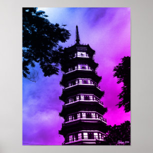 Affiche Chine Ancienne Canton la pagode fleurie