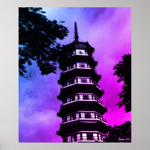 Affiche Chine Ancienne Canton la pagode fleurie