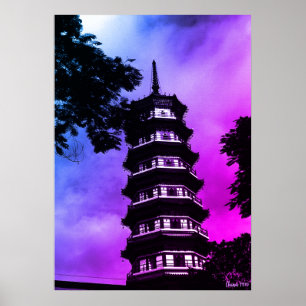 Affiche Chine Ancienne Canton la pagode fleurie