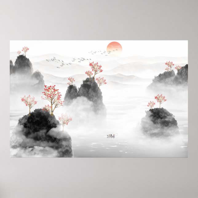 Affiche Chine Artistique Conception Encre Peinture Paysage (Devant)