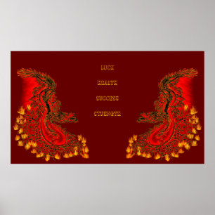 Affiche Chine Dragon rouge et or design