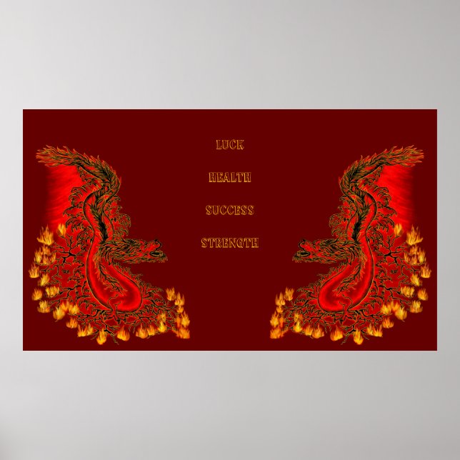 Affiche Chine Dragon rouge et or design (Devant)