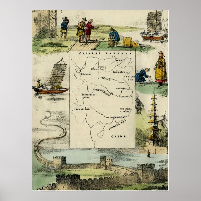 Affiche CHINE ET LE PEUPLE CHINOIS c1840 (Devant)