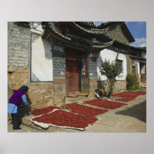 Affiche CHINE, province du Yunnan, Tianshengying. Séchage