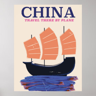 Affiche Chine "Voyagez là-bas en avion"