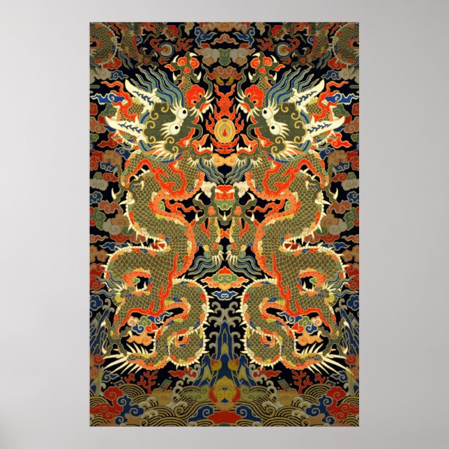 Affiche Chinese Asian Dragon Colorful Art (Devant)