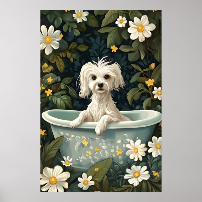 Affiche Chinese Crested Dog In Bathtub Poster, Funny Dog (Devant)