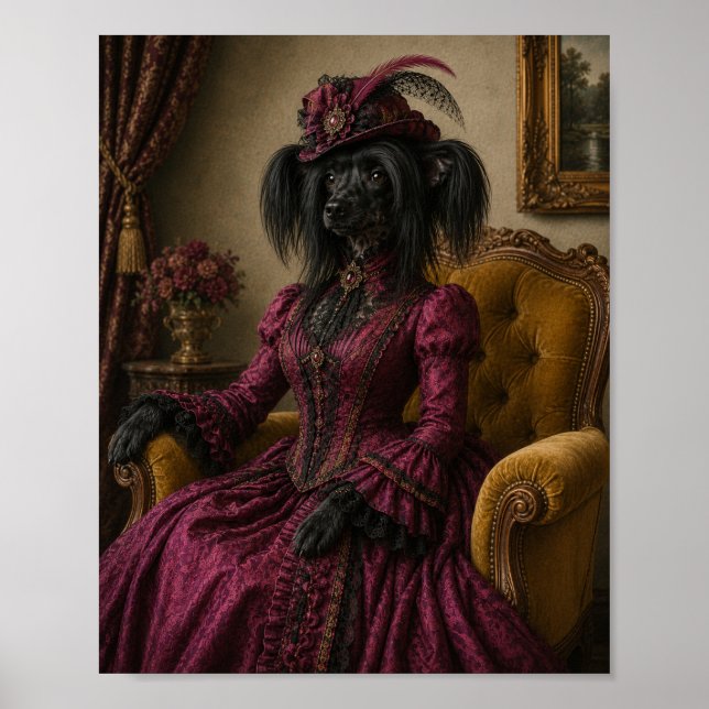 Affiche Chinese Crested Dog Portrait Print, Victorian Lady (Devant)