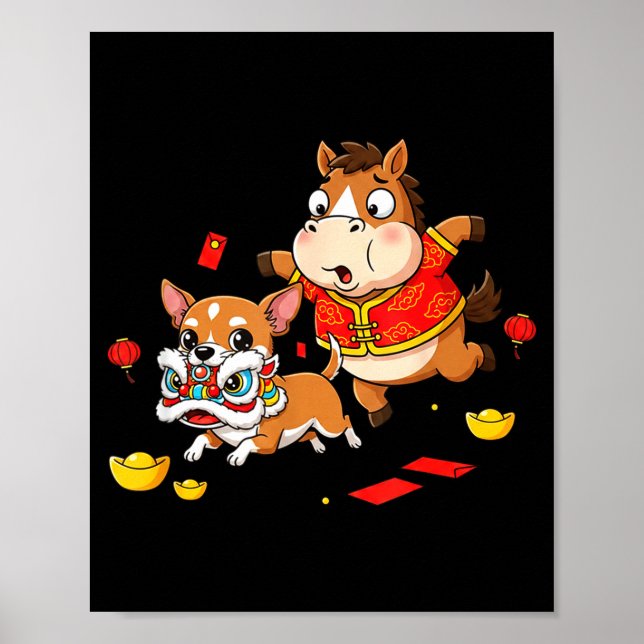 Affiche Chinese Horse Chihuahua Funny Kid Mens Womens Happ (Devant)