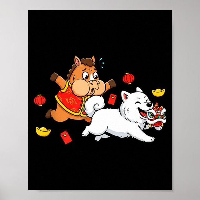 Affiche Chinese Horse Samoyed Funny Kids Mens Womens Happy (Devant)