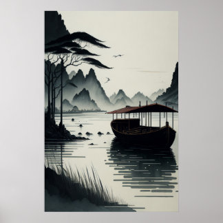 Affiche Chinese ink painting of Ninh Binh town