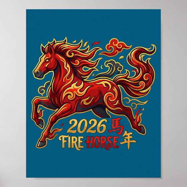 Affiche Chinese New Year Of The Horse 2026 Fire Horse Chin (Devant)