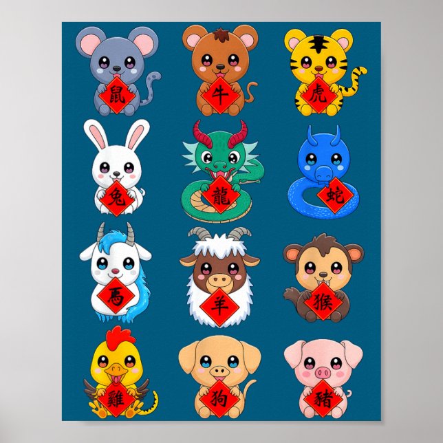 Affiche Chinese Zodiac Animal Signs Lunar New Year  (Devant)