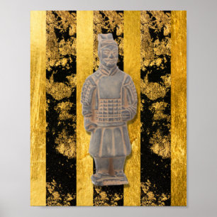 Affiche Chinois Asiatique Terracotta Guerrier Or Mur Noir