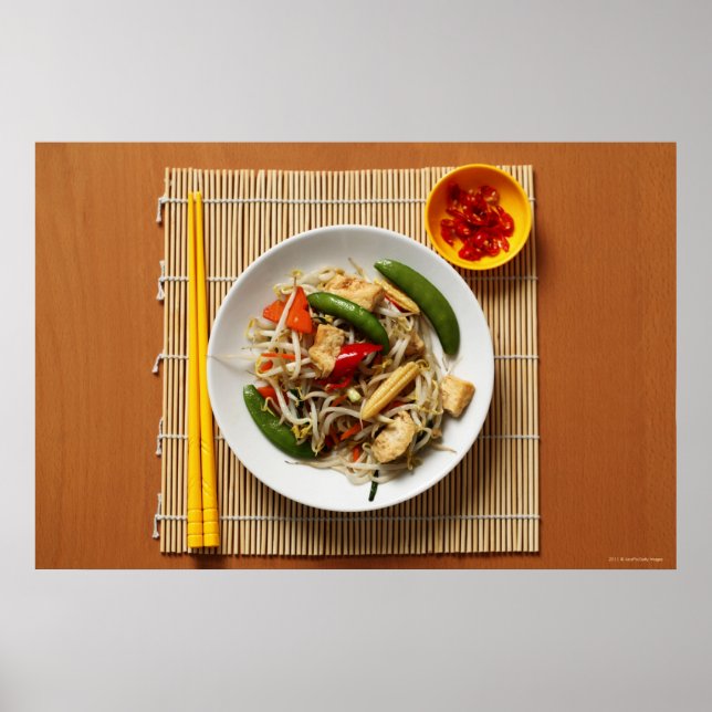 Affiche Chinois remuer les légumes frits avec des piments (Devant)