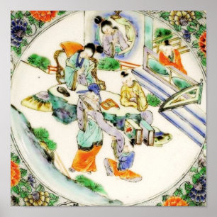Affiche Chinois Vintage antique Chinoiserie blanche Floral
