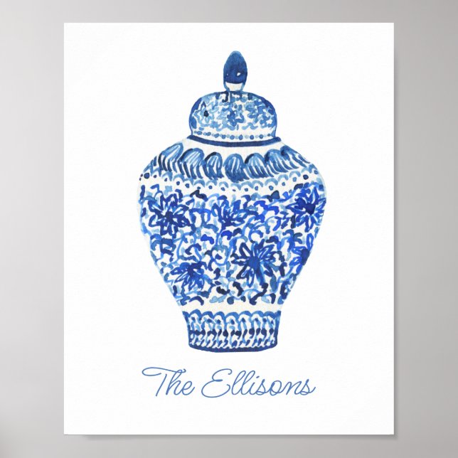 Affiche Chinoiserie Aquarelle Ginger Jar (Devant)