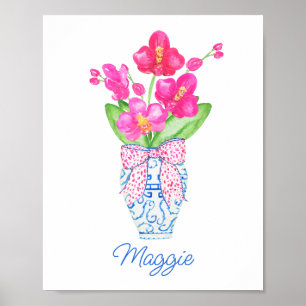 Affiche Chinoiserie Aquarelle Ginger Jar Orchidées