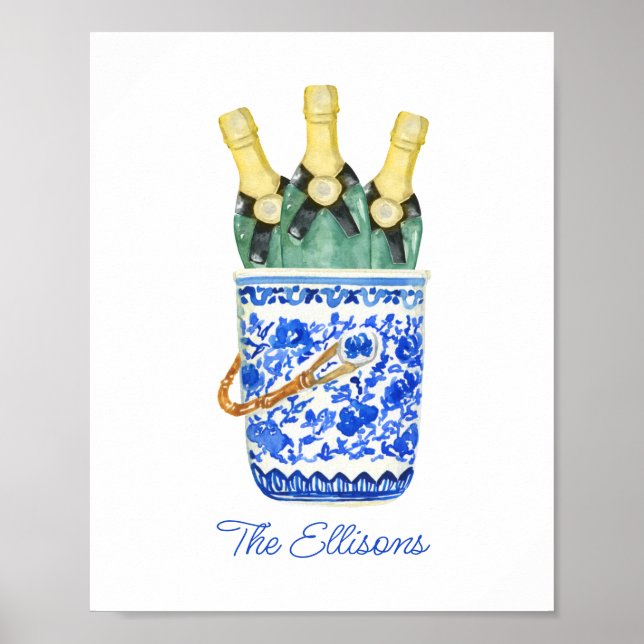 Affiche Chinoiserie Aquarelle Sac à vin (Devant)