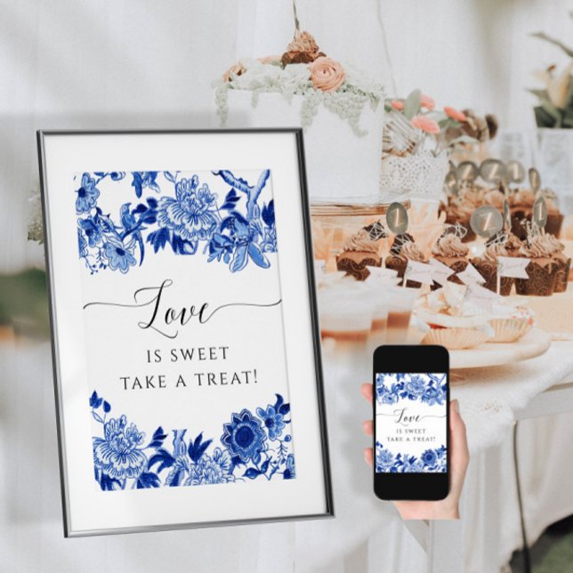 Affiche Chinoiserie Bleu et Blanc L'Amour est un Dessert S (Créateur téléchargé)