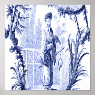 Affiche Chinoiserie bleu et blanc Oriental chinois