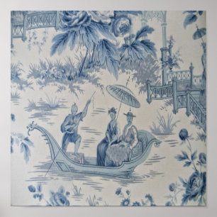 Affiche Chinoiserie bleu et blanc Oriental chinois