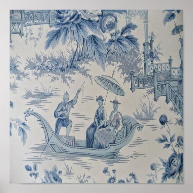 Affiche Chinoiserie bleu et blanc Oriental chinois (Devant)
