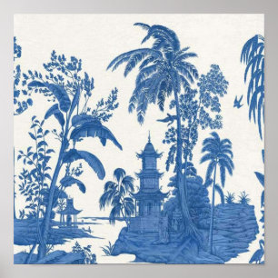 Affiche Chinoiserie bleu et blanc Oriental chinois