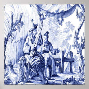 Affiche Chinoiserie bleu et blanc Oriental chinois