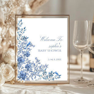 Affiche Chinoiserie Bleu Français Bienvenue Bébé Signal
