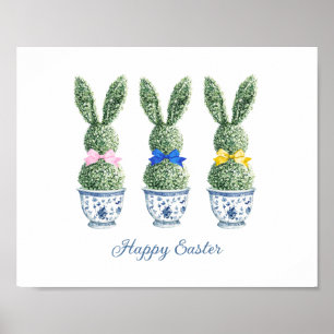 Affiche Chinoiserie Bleue et Blanche avec Topiaires de Lap