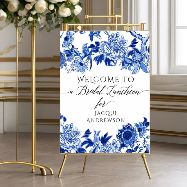 Affiche Chinoiserie Blue White Bridal Luncheon Bienvenue (Créateur téléchargé)