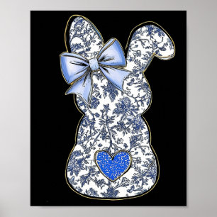 Affiche Chinoiserie de Pâques Lapin Floral Avec Cute Blue