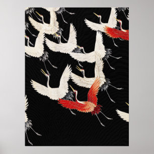Affiche Chinoiserie Grue volante Zen Minimaliste Kimono Ar