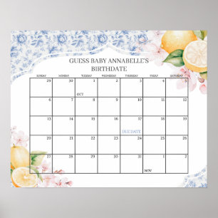 Affiche Chinoiserie Lemon Tea Baby shower Devis Date d'éch